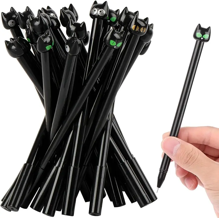 Set di penne gel simpatico cartone animato gatto nero da 0,5 mm per regali per feste di Halloween, regali, forniture per ufficio, ritorno a scuola 1