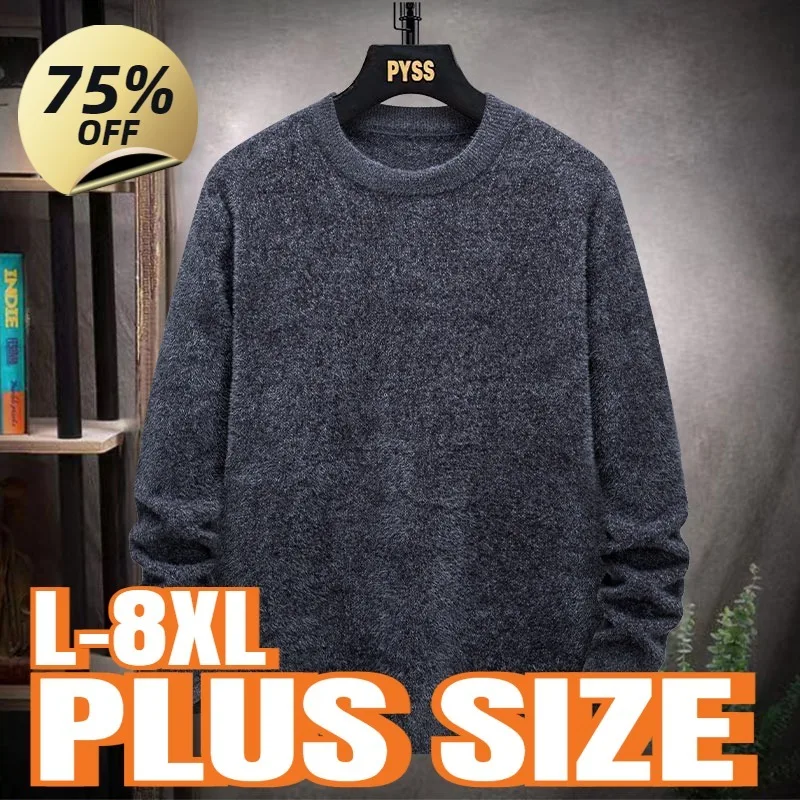 Maglione da uomo taglie forti Maglione caldo di lana O-Collo Maglia invernale Fit Top Maglieria spessa maschile Camicia che tocca il fondo da uomo 8XL 7XL 6XL 5XL 1