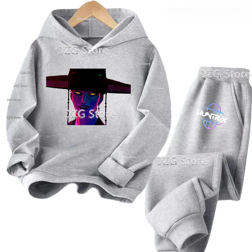 Felpe con cappuccio per bambini Set Anime Devil Hunter Huntrix Kawaii Sportwear Tuta Cartoon Kids Fashion Girl Halloween Clothes Autunno 1
