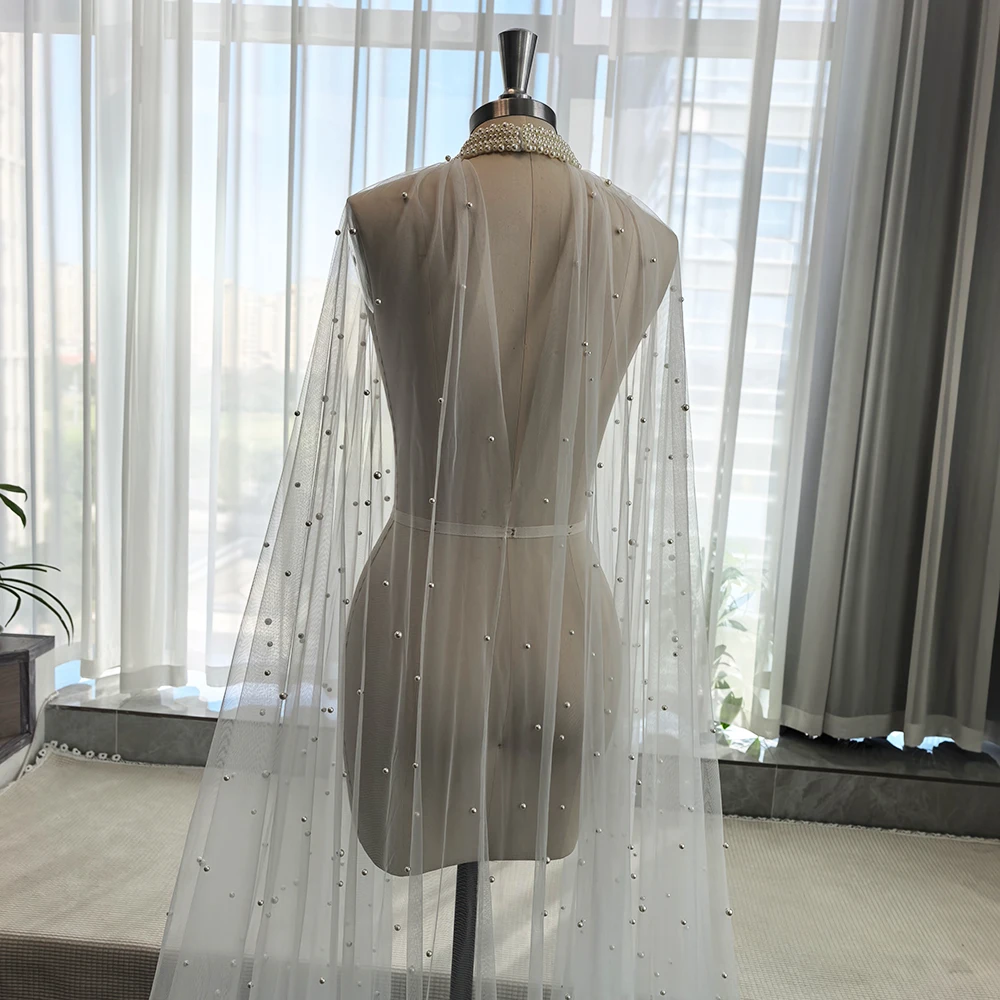 Scialle con strascico lucido di lusso - Personalizzazione di perle fatte a mano - Morbido tulle pregiato 2