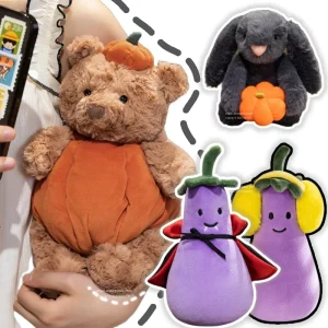Halloween Pumpkin pigiama Brown Bear PLushie peluche mantello scuro melanzana Grey Bunny Doll toys for Kids Festival Decor Toy 1