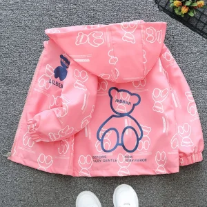 Primavera autunno nuove ragazze adolescenti giacca stampa completa Cartoon Bear con cappuccio frangivento per 2 3 4 5 6 8 10 12 anni cappotto Casual per bambini 1