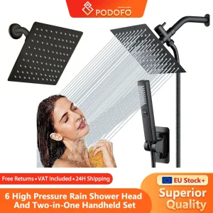 Podofo Soffione doccia ad alta pressione Accessori per il bagno Doccia ad alto flusso Soffione doccia portatile con aumento della pressione quadrato a 6 gradi 1