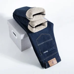 2025 Inverno Caldo Pile Jeans Da Uomo Dritto Elasticizzato Spessore Casual Pantaloni In Denim Termico Maschile Affari Pantaloni Da Lavoro Nuovi Uomini di Abbigliamento 1