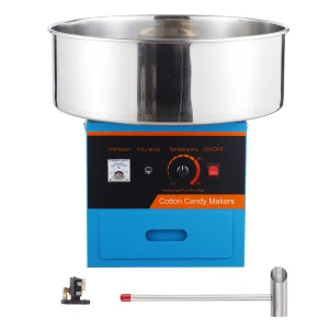 SucceBuy Macchina per zucchero filato elettrica da 1000 W Macchina per zucchero filato commerciale con ciotola in acciaio inossidabile, paletta per zucchero e cassetto blu 1