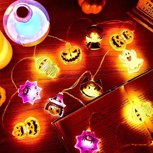 Luci a stringa a LED per decorazioni di Halloween, lampada a sospensione a ragnatela fantasma di zucca, oggetti di scena per lanterne all'aperto per la casa 2