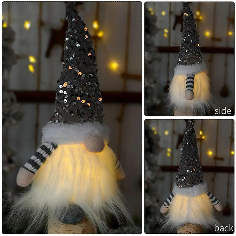 Decorazione gnomo di natale illuminata, Tomte svedese scandinavo fatto a mano, figurina di elfo di babbo natale bambola senza volto decorazione natalizia da tavolo 2