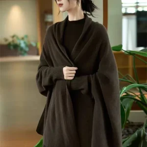 Scialle con nappa da donna alla moda Sciarpa in maglia di pura lana al 100% Stile coreano 2025 Autunno Inverno Cachemire di fascia alta Accessorio caldo ed elegante 1