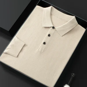 Maglione di lana con colletto filato pettinato di alta qualità da uomo primavera e autunno business polo maglione sottile T-shirt lavorata a maglia a maniche lunghe 1