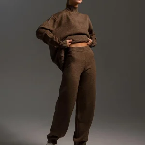 Blubelle Donna Autunno Inverno Maglia Pullover Maglione Pantaloni Set Collo a lupetto Vestibilità ampia Morbido e accogliente Alla moda Elastico in vita Set di moda 1