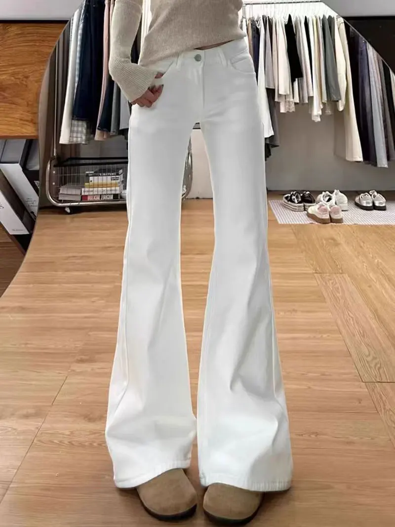 Botvotee Jeans bianchi a gamba svasata per donna 2025 Y2k Moda a vita alta Gamba larga Skinny Stretch Jeans denim vintage casual 90339 2