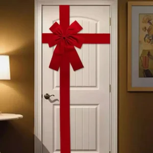 Decorazione natalizia per porta d'ingresso, fiocco da appendere, imitazione nastro di lino, Capodanno, Natale, decorazione per porta d'ingresso, grande fiocco, materiale fai da te 1