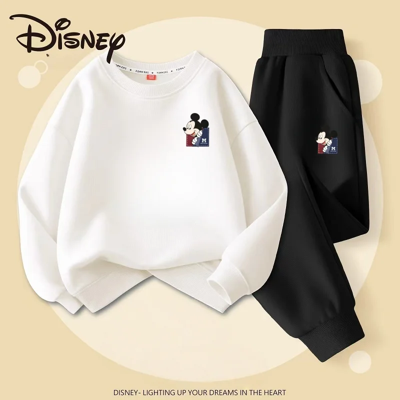 Set di vestiti per bambina autunnale per bambini Felpa con stampa Disney Topolino Top e pantaloni Fondo 2 pezzi Tuta in cotone per bambini 2