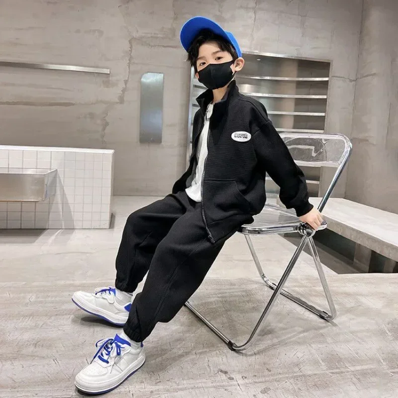 Tuta uniforme da baseball per ragazzo per bambini Adolescente Autunno Inverno Giacca con zip Cappotto e pantaloni sportivi Set Tuta da 2 pezzi per bambini 3