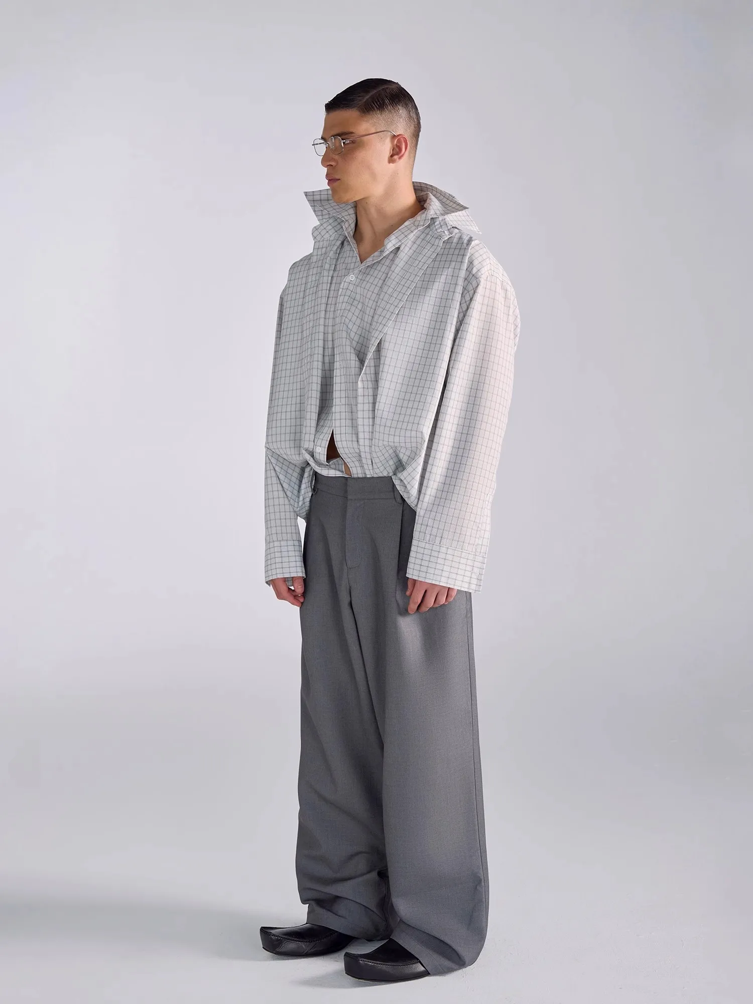Mauroicardi Primavera Autunno Lungo Baggy Nero Pantaloni a Gamba Larga da Uomo a Vita Alta Allentato Casual di Lusso Mens Designer Abiti Grigi 2025 5