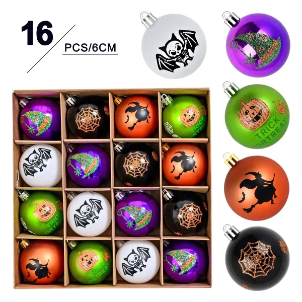 Halloween 6 cm 16 pezzi palline spettrali elettrolitiche dipinte che si illuminano al buio scheletro scuro zucca decorazione set albero appeso festa 3