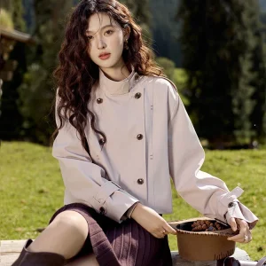 MISHOW Giacca a vento corta profumata da donna 2024 Autunno Coreano Colletto alla coreana Doppia fila Placke Trench Streetwear MXD42W0386 1