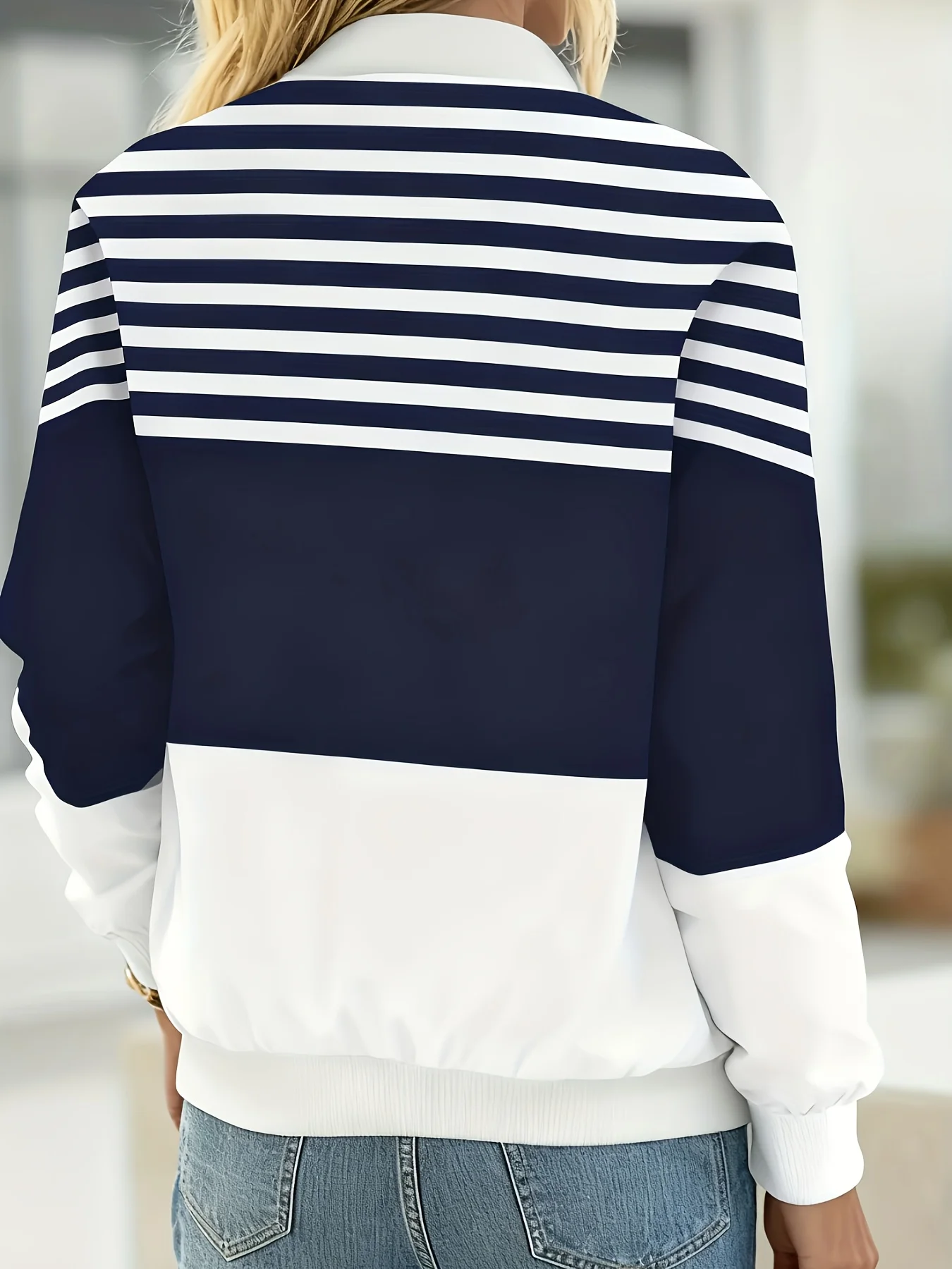 Primavera e autunno nuova moda donna stampa a righe cerniera capispalla giacca da donna casual manica lunga maglia da baseball Top 3