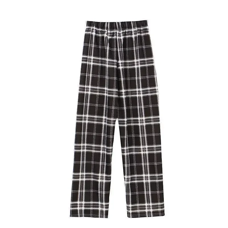Pantaloni a gamba larga foderati in pile a vita alta da donna Autunno Inverno Comodi pantaloni casual da indossare per la casa in stile coreano 5