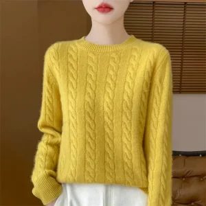 100% maglione di pura lana Pullover lavorato a maglia Casual da donna autunno e inverno morbido e caldo a maniche lunghe in lana calda Top girocollo di base 1