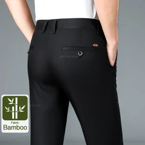 Pantaloni Casual da uomo in tessuto in fibra di bambù estate nuovi pantaloni da lavoro dritti morbidi elastici ultrasottili classici neri kaki grigi 1