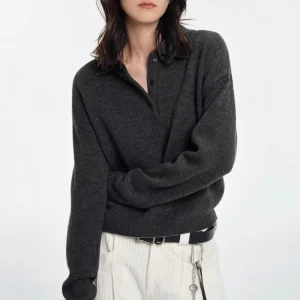 2025 Autunno Inverno New Fashion Donna Polo Colletto Pullover Maglione Loose-Fit Strato Base Top Y2k Abbigliamento 1