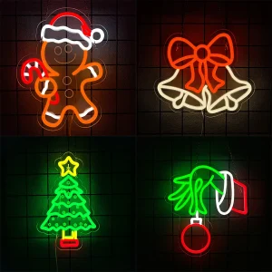Insegne al neon della serie natalizia, campanelli e iconi di omino di pan di zenzero, alimentate tramite USB, utilizzate per decorazioni artistiche per stanze, bar e feste a tema. 1
