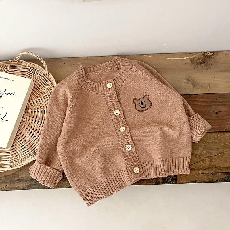 Cute Bear Knit Baby Girl Coat Children's Knitted Cardigan Long Sleeved Top Baby Sweater Outdoor Wear Baby Clothes New Born 5