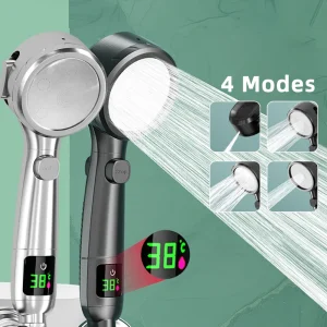 Soffione doccia da bagno portatile ad alta pressione Soffione doccia a risparmio idrico Display digitale della temperatura a LED con spruzzo regolabile pressurizzato 1