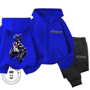 Abbigliamento per bambini Set con cappuccio con cerniera e pantaloni in felpa Venom Set da 2 pezzi per ragazzi e ragazze Abiti stampati Venom 1