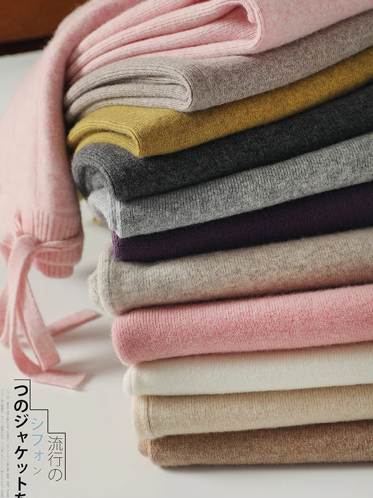 CHICUU Pantaloni da donna in cashmere Autunno Inverno Pantaloni a gamba larga Lunghezza intera 100% lana merino Maglieria Pantaloni semplici di base Coreano 5