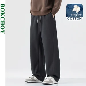 2025 Autunno Nuovo Patchwork Allentato Morbido Cotone Dritto Pantaloni Della Tuta Lavorati A Maglia per Gli Uomini Abbigliamento Coulisse Pantaloni di Colore Solido LX5036 1