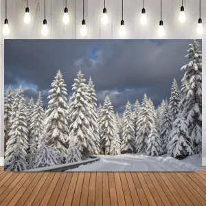 Paese delle meraviglie di inverno Foresta di neve Sfondo Pupazzo di neve Regalo Scena di neve scintillante Festa di Natale Decorazioni di Capodanno Sfondo fotografico 1