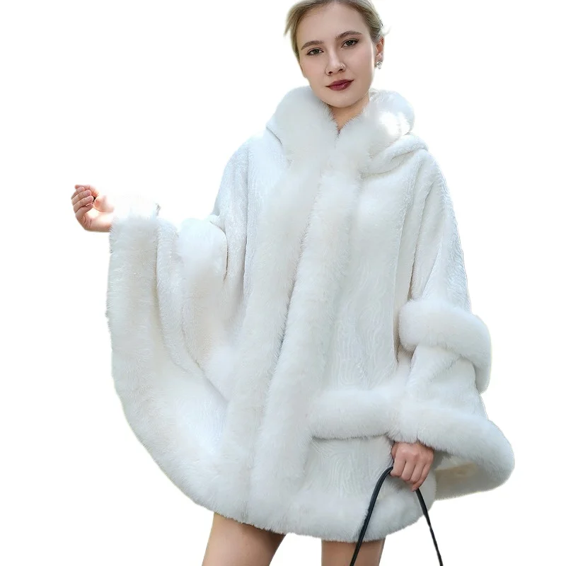 ZXRYXGS Temperamento Tendenza Scialle Bianco 2025 Nuovo Autunno Inverno Lavorato A Maglia Cappotto di Pelliccia Sintetica Elegante Moda Giubbotti Donne Cappotti Caldi 6
