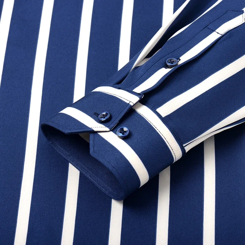 2025 Camicia da uomo nuova più velluto ispessimento moda business casual camicia a maniche lunghe S-4XL camicia invernale a righe calde per uomo 3