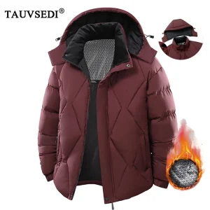 Giacca invernale da uomo antivento moda casual Giacca da uomo con cappuccio imbottita Giacche da esterno Cappello staccabile maschile Giacca spessa Giacca a vento Parka 1