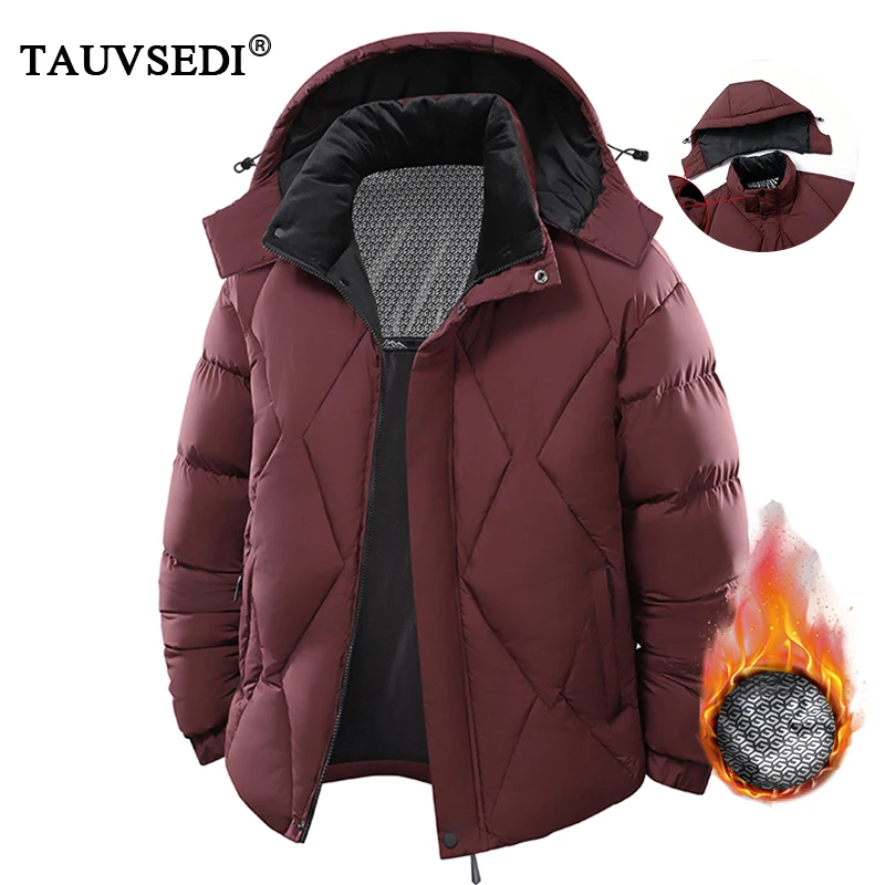 Giacca invernale da uomo antivento moda casual Giacca da uomo con cappuccio imbottita Giacche da esterno Cappello staccabile maschile Giacca spessa Giacca a vento Parka 1