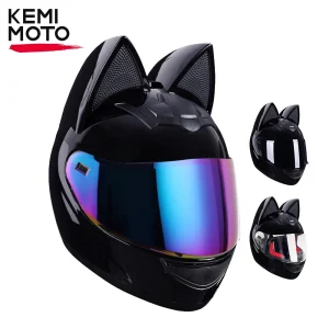 Casco da moto con orecchie di gatto per donna Casco integrale da motocross Casco da moto da uomo Traspirante Certificazione DOT Regalo fidanzata 1