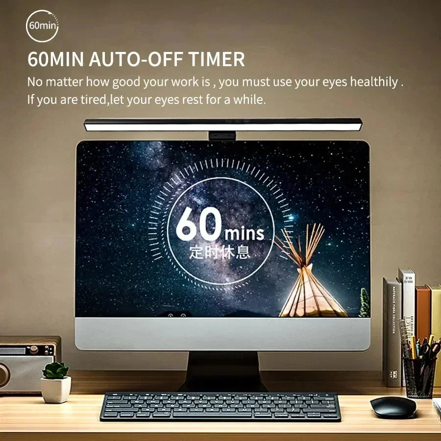Lampada da scrivania Eye-Care 30C/50cm LED Computer PC Monitor Schermo Barra luminosa Dimmerazione continua Lettura Lampada da tavolo sospesa alimentata tramite USB 2