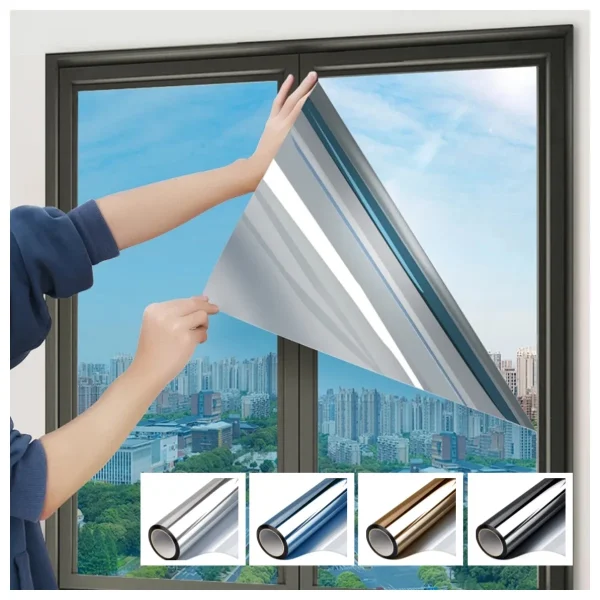 Pellicola per la privacy delle finestre da 3/5/8 m, pellicola a specchio unidirezionale anti UV con blocco solare, adesivo riflettente per tinta di vetro riflettente per il controllo del calore per l'home office 1
