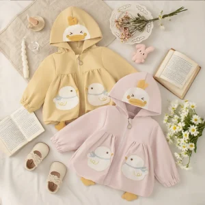 Cappotto da bambina per bambina Primavera/Autunno Giacca da ragazza in cotone con cappuccio in cartone animato Capispalla per neonato carino Vestiti per bambina 1