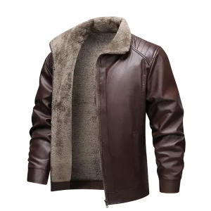 Giacca invernale in pelle foderata in pile da uomo 2025 Nuovo cappotto da uomo Top antivento per il tempo libero Uomo Streetwear Cerniera Retro Moto Biker Giubbotti 1