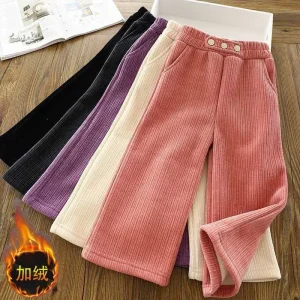 Pantaloni spessi e caldi per ragazze Autunno inverno Bambini grandi più Pantaloni larghi in velluto Pantaloni lunghi casual imbottiti per bambini 4-12 anni 1
