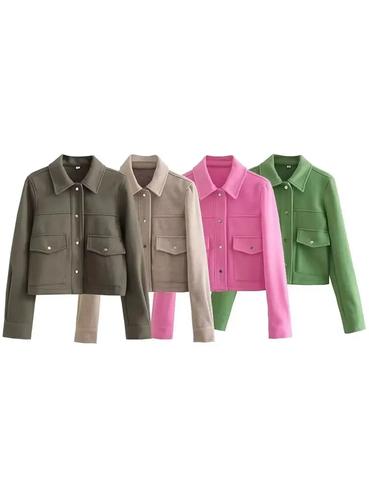 HH Giacche da donna Autunno Moda Tasche frontali solide Giacca a maniche lunghe con bottoni Cappotto capispalla casual da donna elegante 6