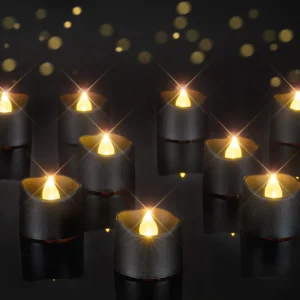 12-36 pezzi di candele da tè nere a batteria, candele a LED tremolanti senza fiamma, per decorazioni per feste a tema Halloween 1
