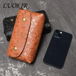 LUOKIR Borsa da donna in vera pelle di nuovo stile Borsa a tracolla artigianale intagliata in 3D Borsa per telefono a tracolla casual in pelle bovina con strato superiore 1
