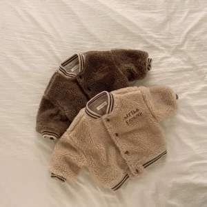 Autunno inverno bambino più velluto addensare cappotto da Baseball ragazza infantile lettera Retro cotone imbottito caldo top ragazzo bambini giacca in pile 1