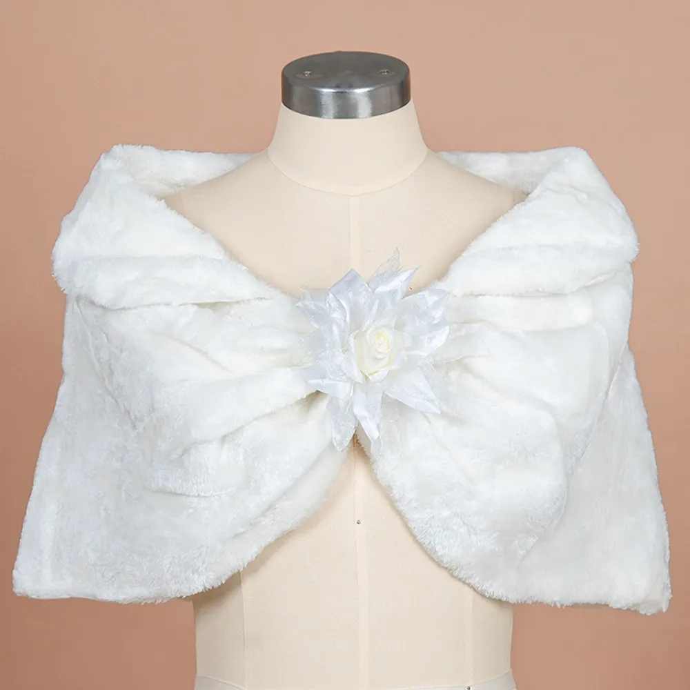 Bianco avorio da donna involucro da sposa bolero pelliccia sintetica pizzo cristallo autunno inverno abito scialle giacca mantello stola mantello accessori da sposa 5