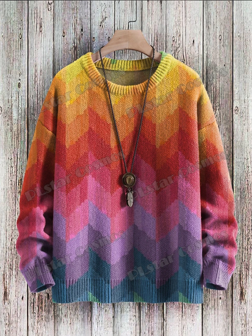 Maglione pullover lavorato a maglia casual unisex invernale Colori arcobaleno Swirl & Nebulous Art Maglioni lavorati a maglia girocollo stampati in 3D KMY27 5