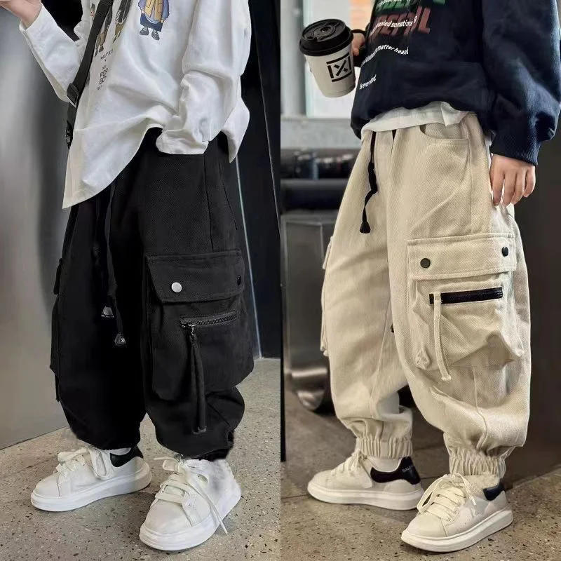 Pantaloni cargo casual da ragazzo Primavera Autunno Pantaloni lunghi sportivi per bambini grandi Pantaloni larghi streetwear per adolescenti Pantaloni da jogging alla moda per bambini 1